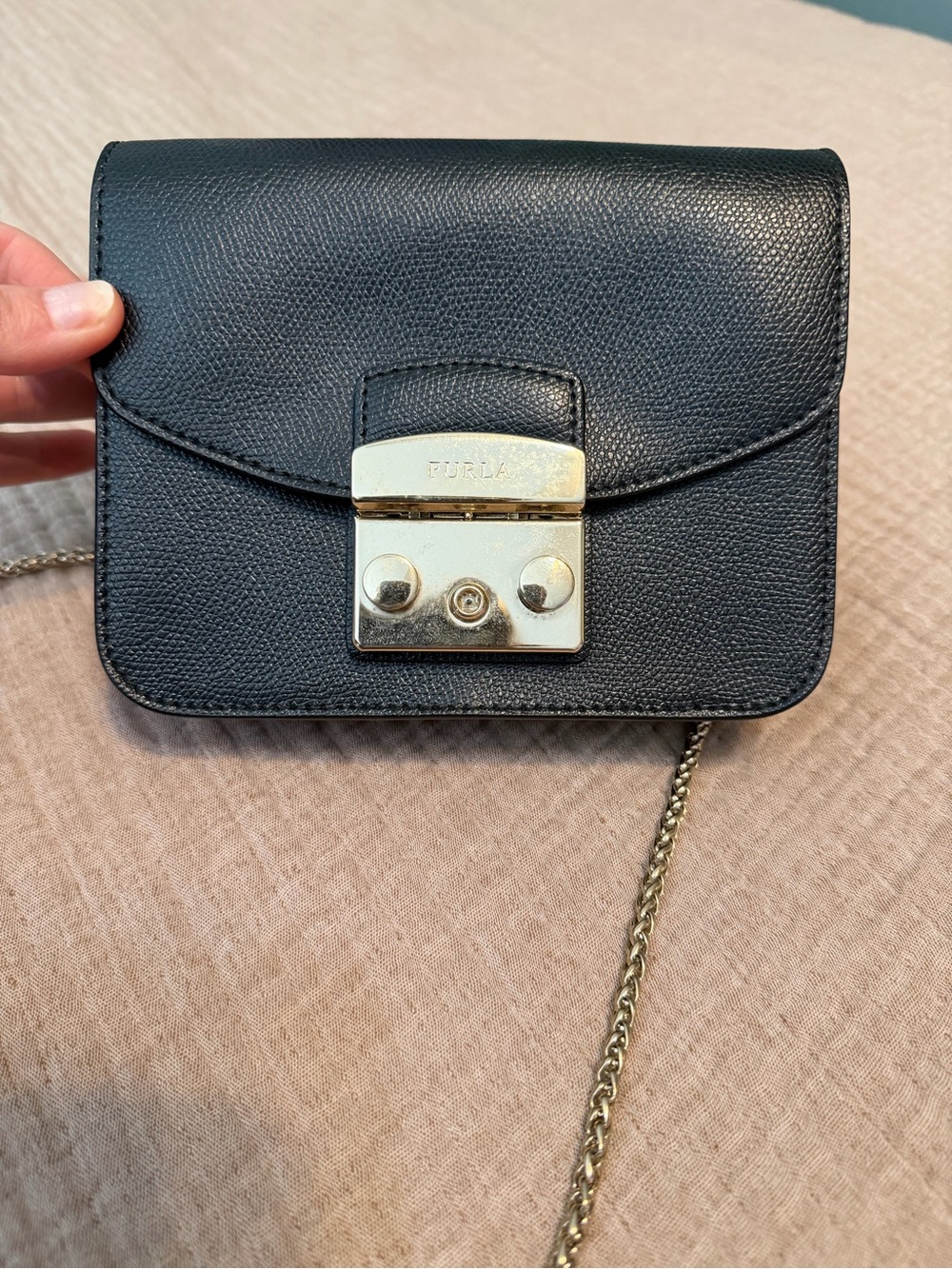 Furla Black Leather Mini Crossbody with Gold Hardware - Picture 2 of 8
